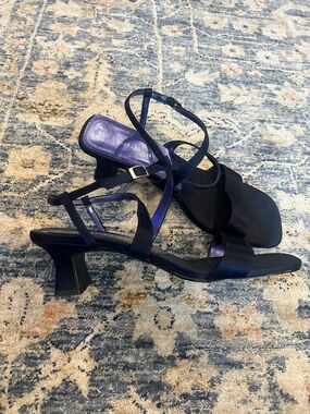 Unlisted Satin Navy Blue Strappy Mid Heel Dressy Sandals